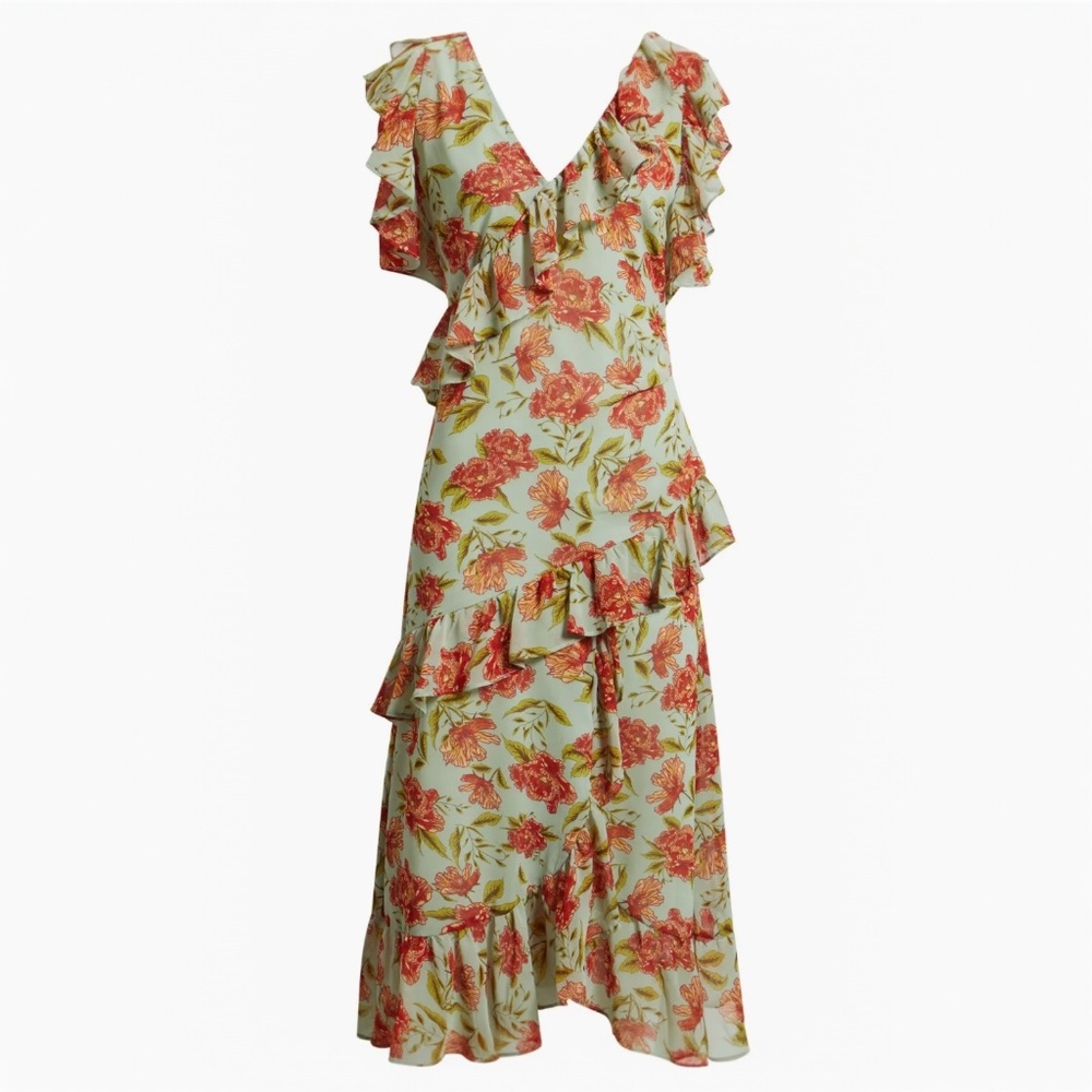 Chelsea28 Dress Frannie Floral Ruffle Tiered Chiffon Midi Dress Size Medium